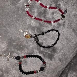 Rosary Style Beaded Bracelets in Red and Black
